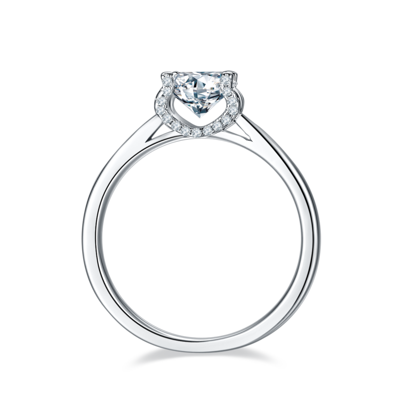 直臂V面微镶牛头S925银镀白金MoissaniteWomen's Ring1ctD级